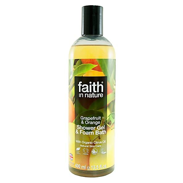Гель для душа Пена для ванны натуральная Faith in nature с маслами Грейпфрута и Апельсина. 400мл
